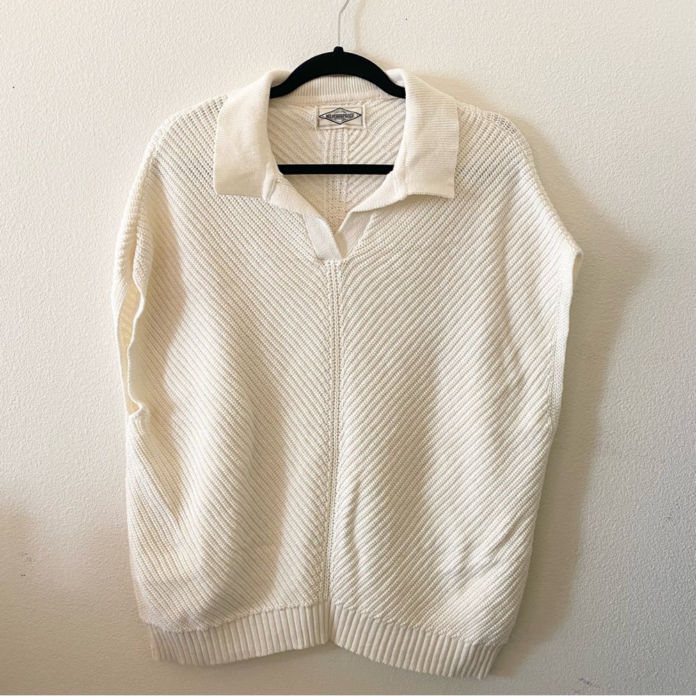 WEATHERPROOF Women’s 100% Cotton Knit Sweater Vest w/ Polo Collar in Ivory - L